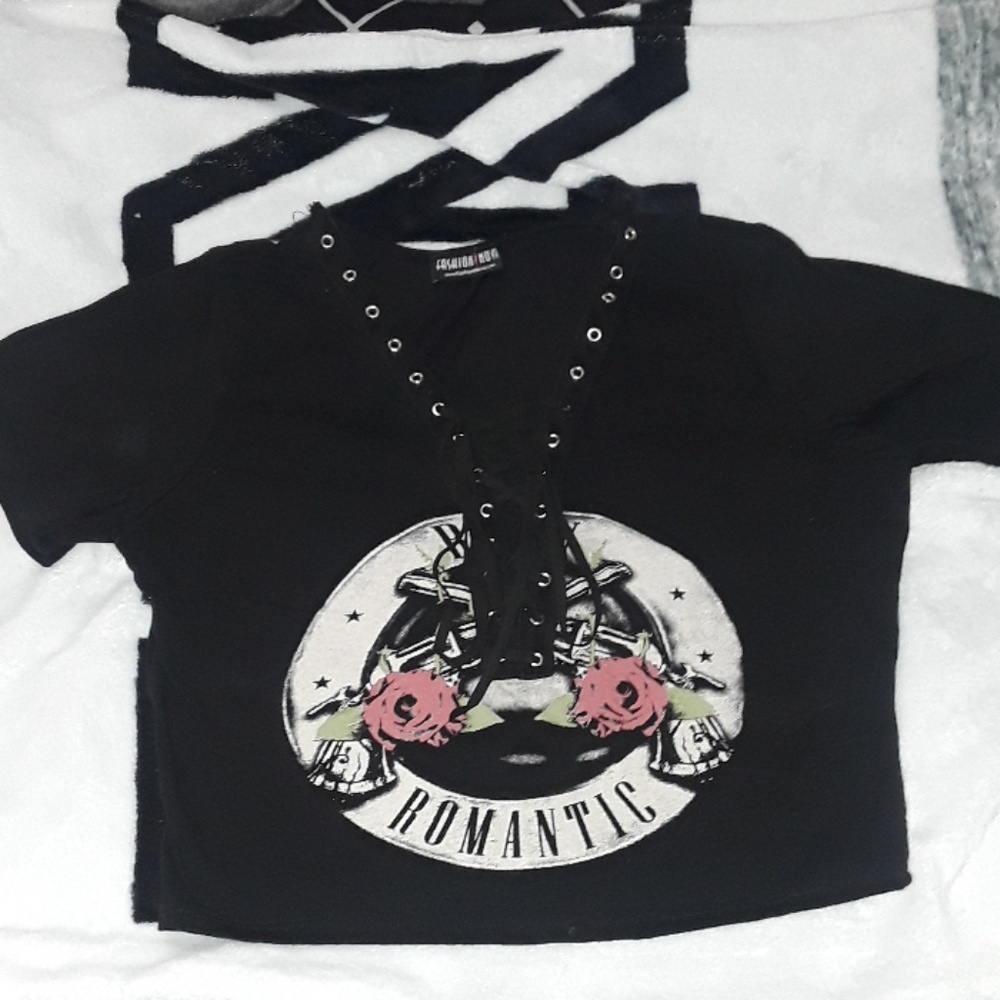 Black lace up crop top